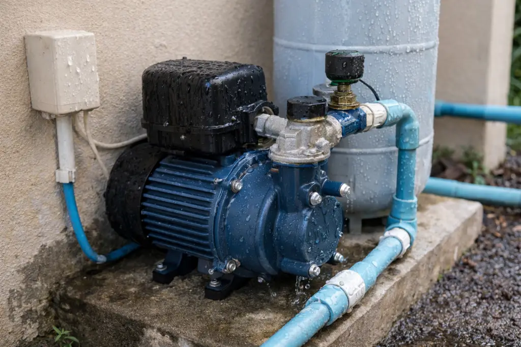 Residential water pump system close-up